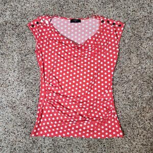 TAHARI Red Polka Dot Sleeveles Top Blouse Size XS